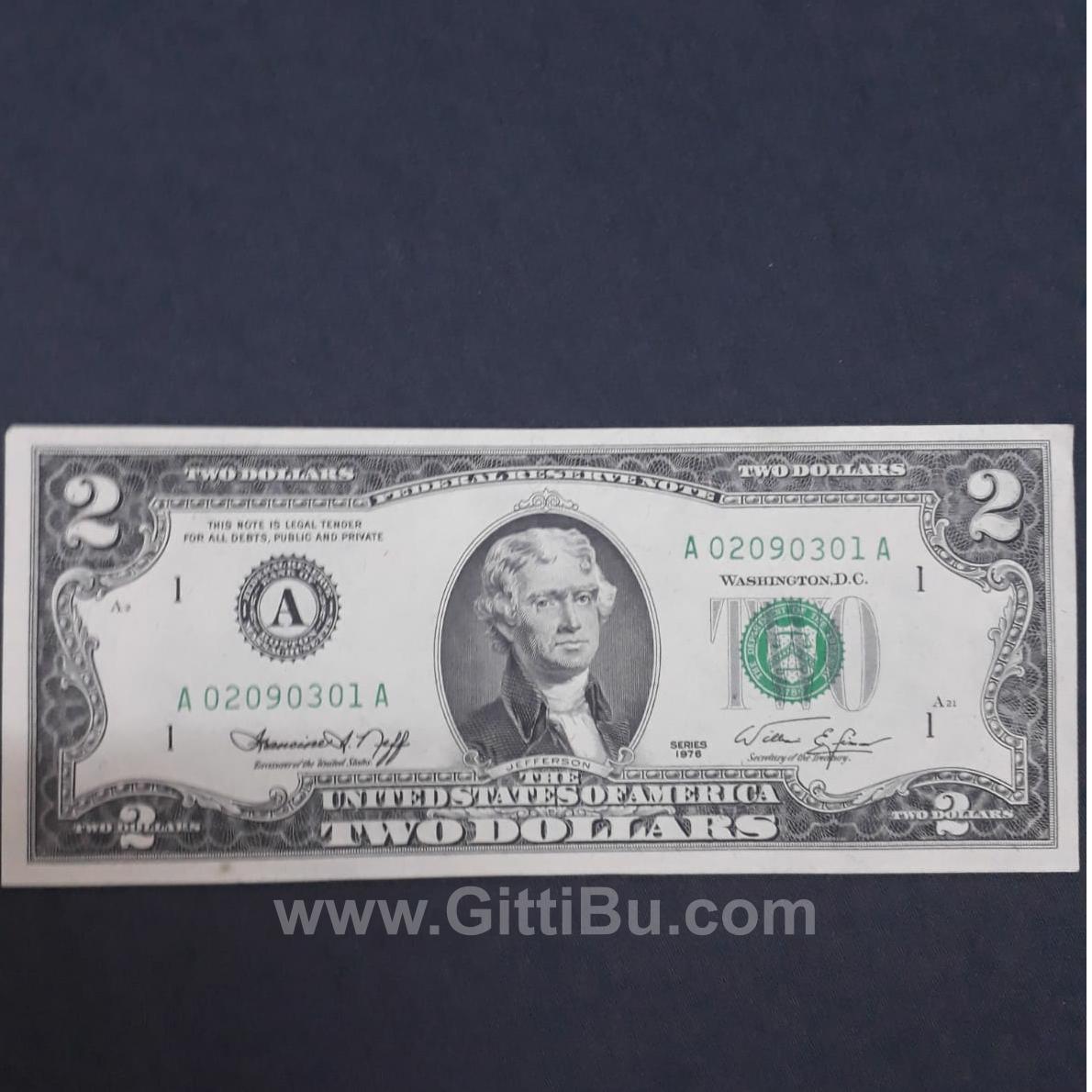 1976 A Serili Yeşil Mühürlü Amerikan 2 Doları Çil