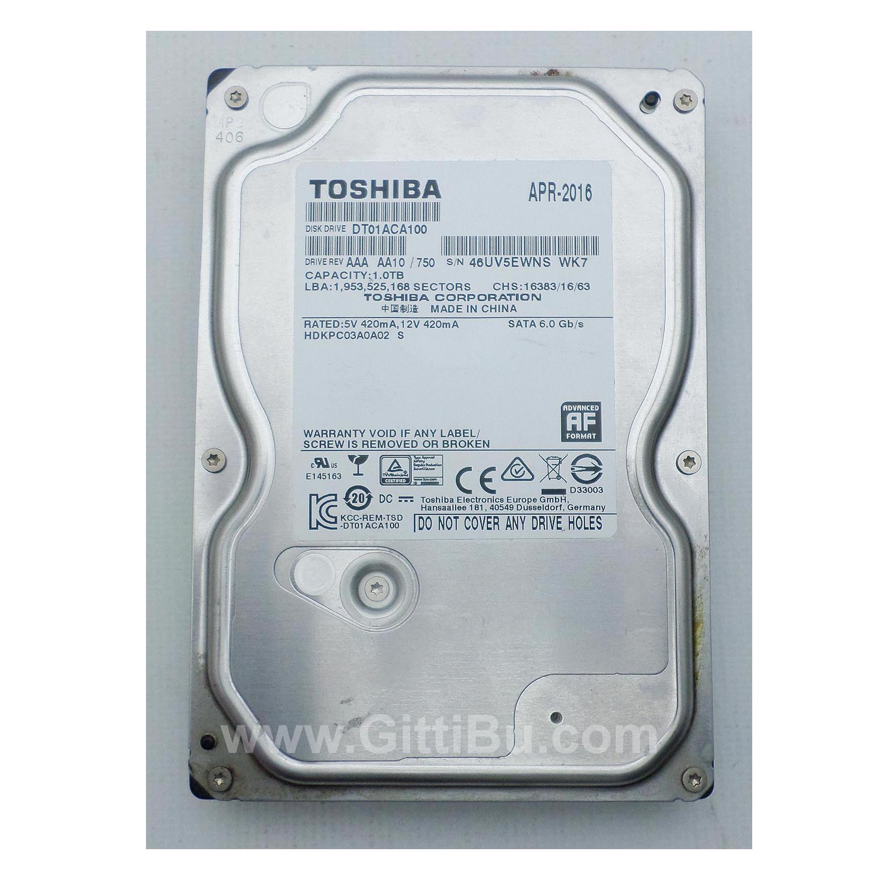 Toshiba 3.5" 1Tb Dt01aca100 Sata 3.0 7200 Rpm Dahili Harddisk