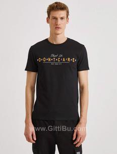 Koton Erkek Siyah Yazılı Kısa Kollu T-Shirt 1Yam11002kk