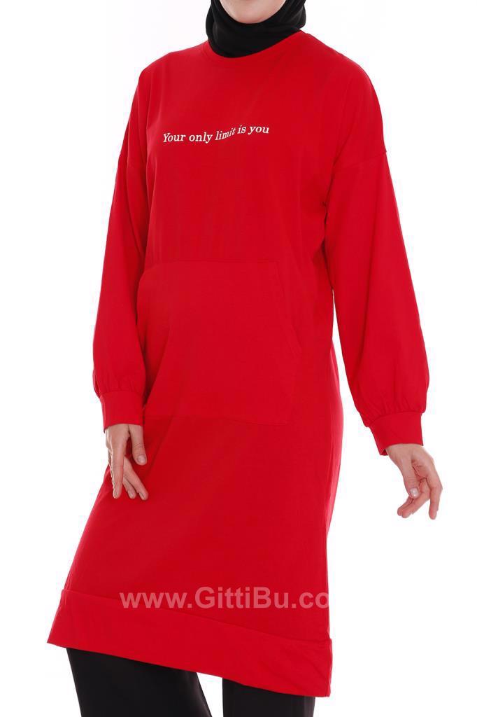 Hipatu Uzun Cepli Kırmızı Kadın Tunik