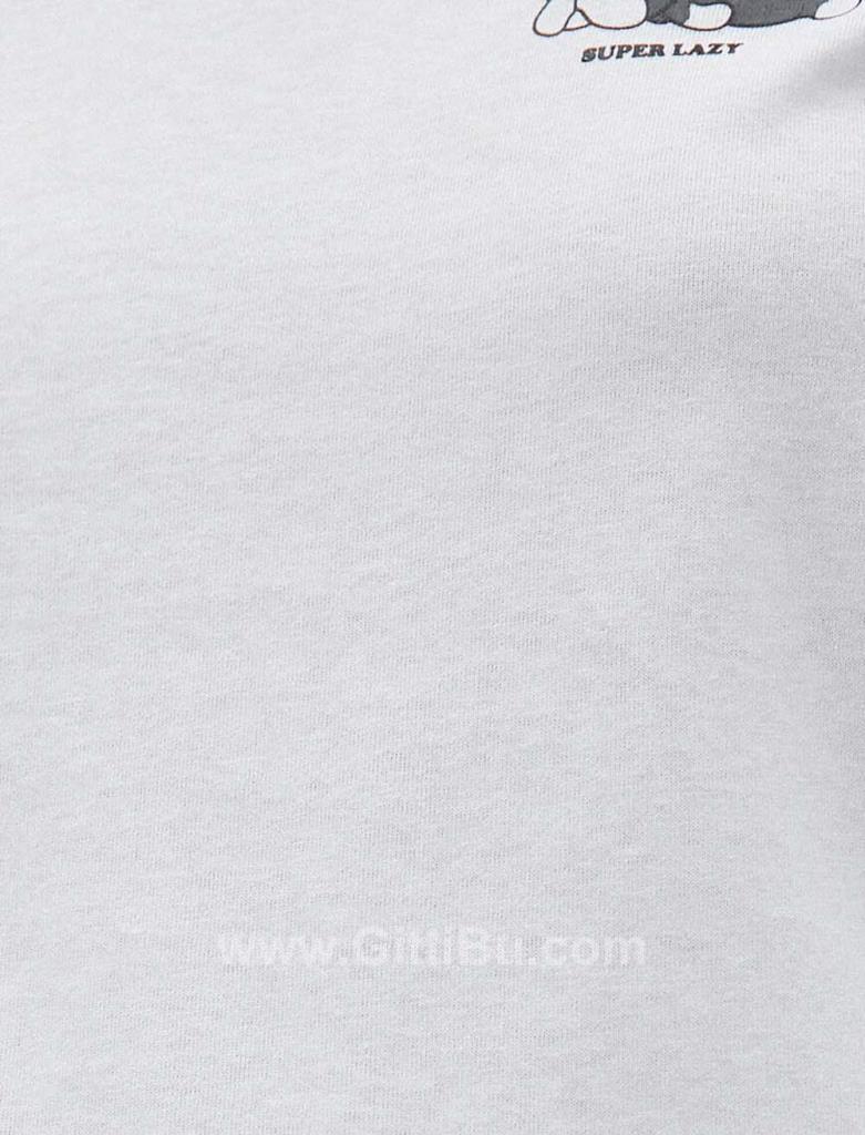 Koton Kadın Tişört Şerit Detaylı Baskılı Pamuklu Ekru - 1Yal18744ık