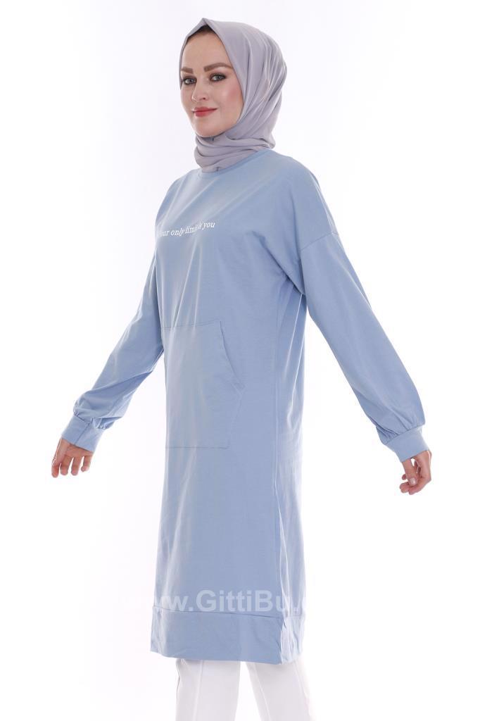 Hipatu Uzun Cepli Mavi Kadın Tunik