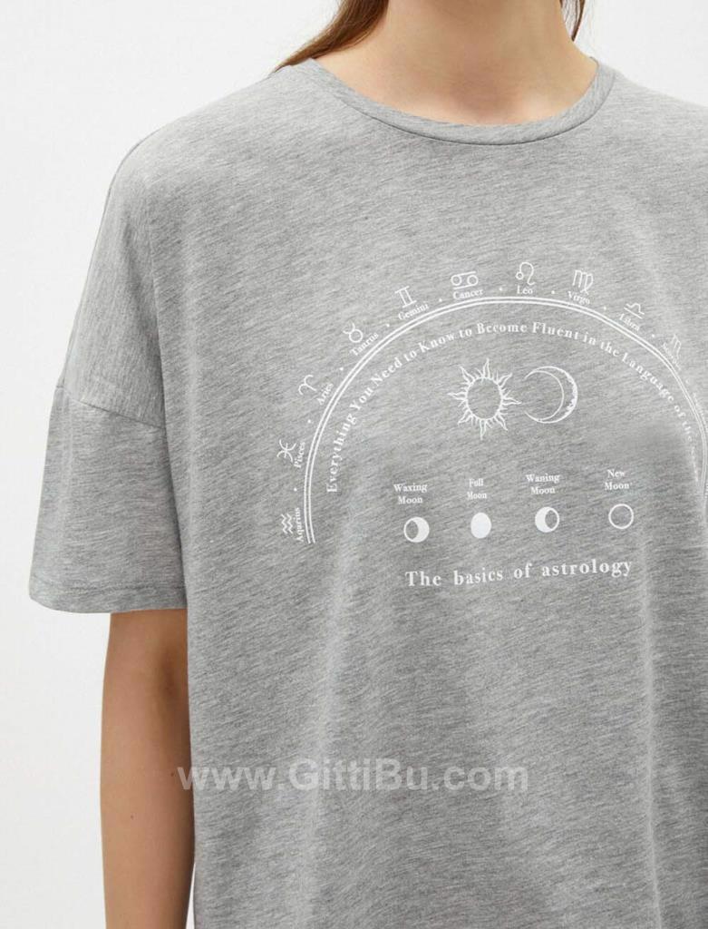 Koton Kadın Baskılı Gri T-Shirt - 1Yal18749ık