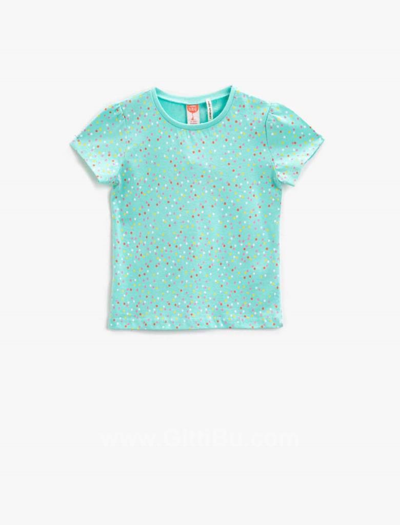 Koton Kız Çocuk Yeşil Puantiyeli Pamuklu T-Shirt