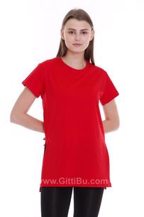 Hipatu Yırtmaçlı Kırmızı Kadın Tişört