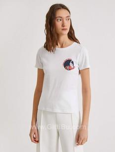 Koton Kadın Kisa Kollu Baskili Pamuklu Beyaz T-Shirt 1Yal18045ık