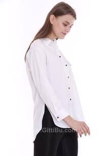 Hipatu Cepli Simetri Salaş Kadın Beyaz Gömlek
